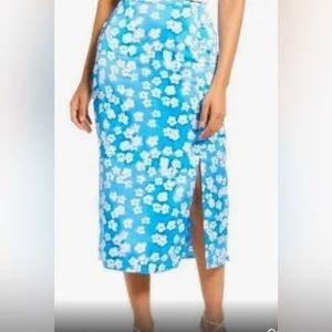 Halogen Blue Floral Midi Skirt Medium